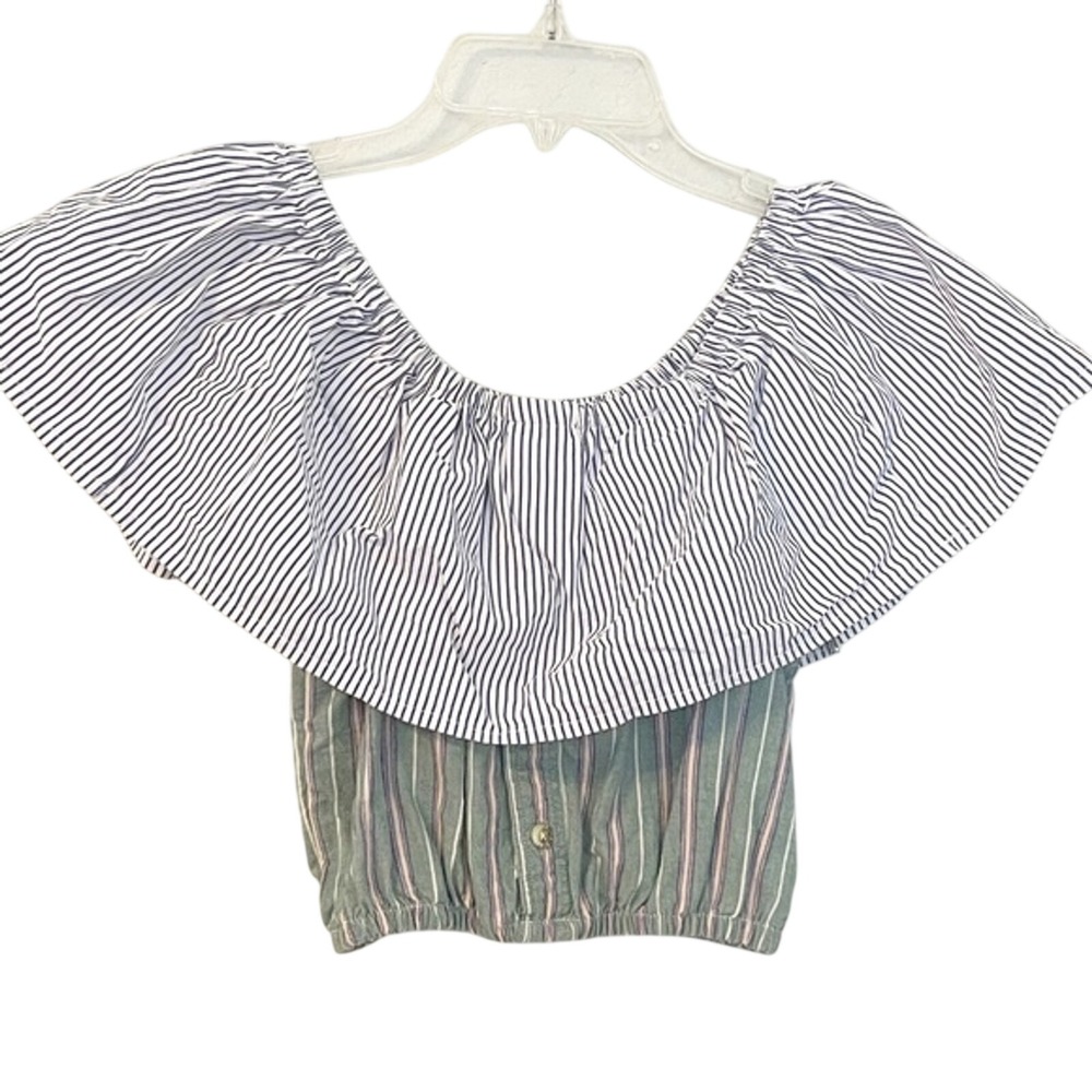 Urban Renewal Mixed Stripe Off The Shoulder Ruffle Crop Top Size S/M USA Made